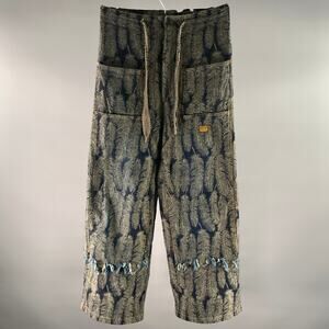 KAPITAL Size M Navy Grey Feathers Cotton Relaxed Jeans